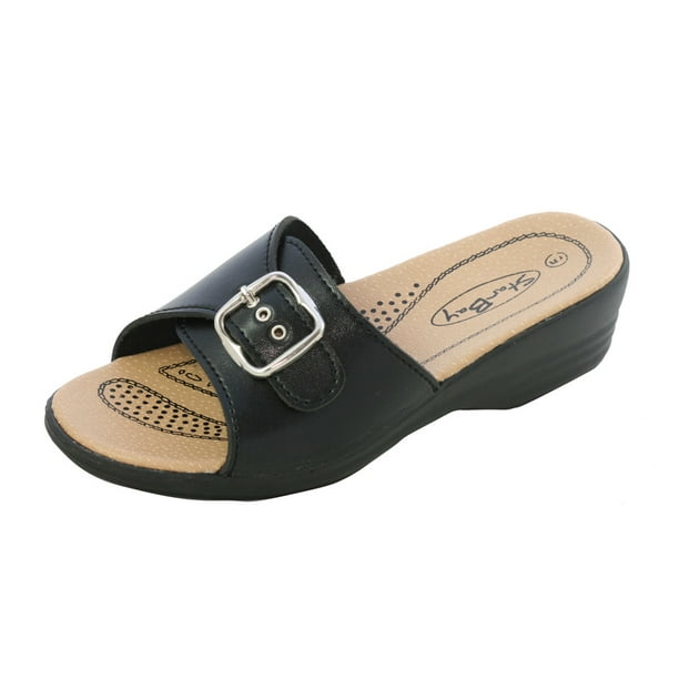 Women's SlipOn Low Wedge Comfort Sandals, Single Buckle