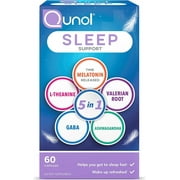 Qunol Sleep Support, 5 in 1 Non-Habit Forming Sleep Aid, Supplement with time-released Melatonin 5mg, Ashwagandha, GABA, Valerian Root, L-Theanine, 60ct Capsules