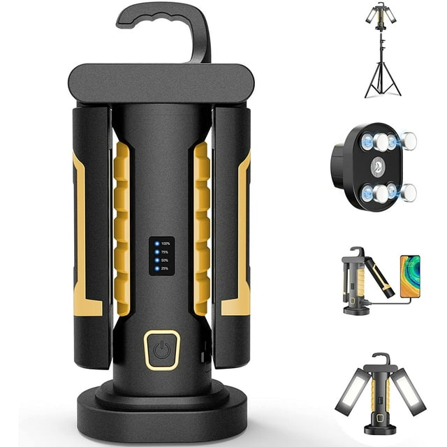 Portable Magnetic 1200 Lumens COB LED Work Light, Multi-Angle Illumination, Rechargeable, with Hook & Magnetic Base, Ready for Tripod Attachment