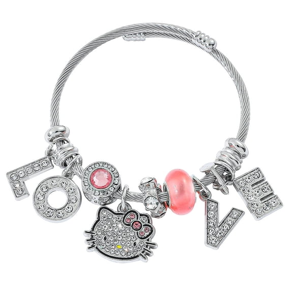 2.17" Hello Anime Kitty Charm Bracelet Jewelry - Family Cartoon Charm Bracelet Gifts for Women Girl - Ages 3 