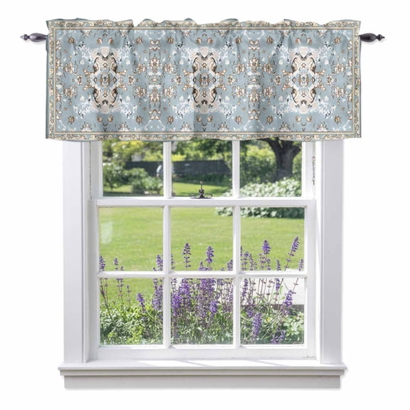 Mid Century Boho Vintage Flower Pattern Valances for Windows,Kitchen Valance Rod Pocket Short Curtain, Abstract Art Valance Curtain Window Valances for Bedroom Bathroom Living Room 42x12in