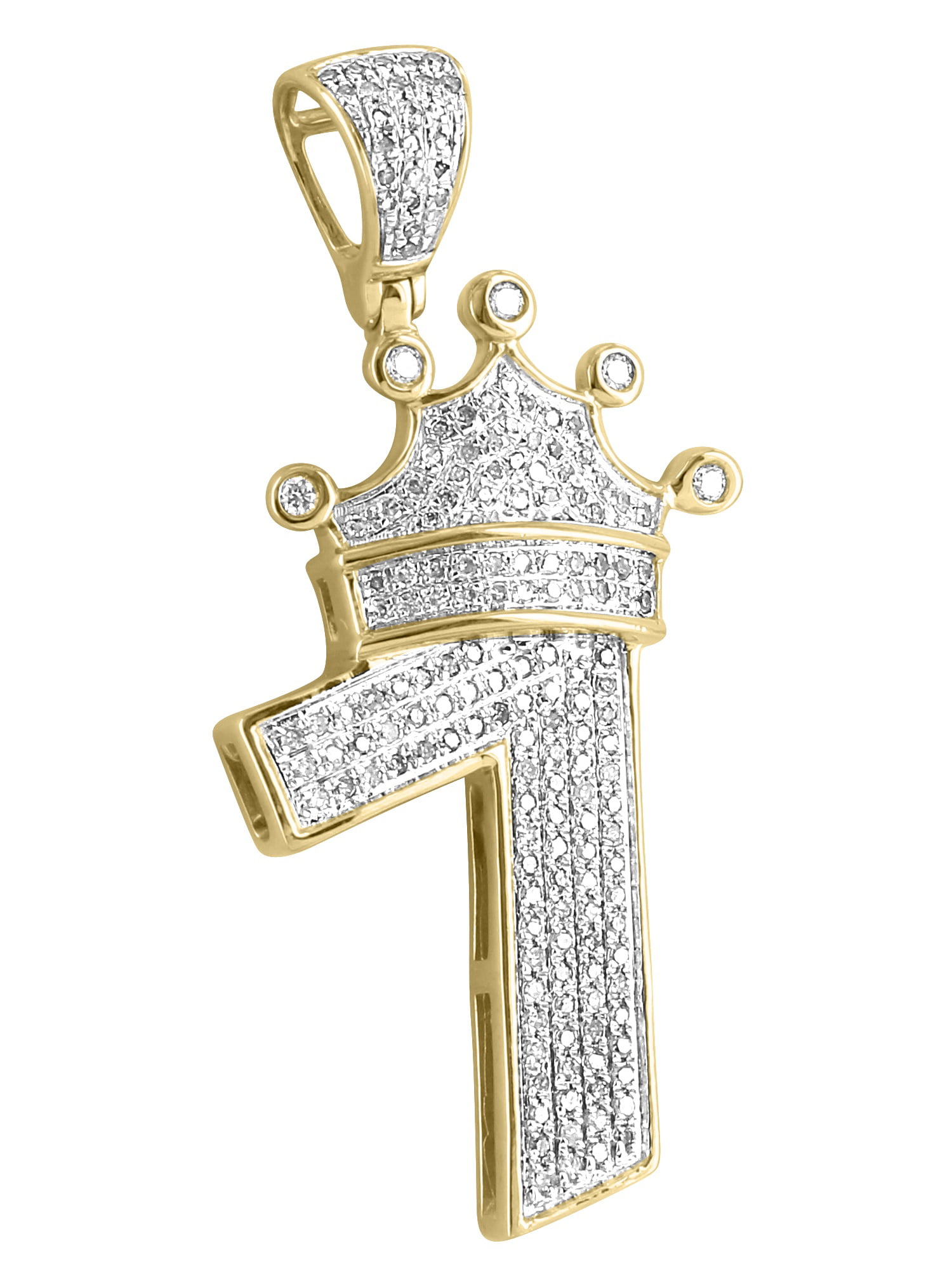 Lucky Number 7 Pendant King Crown 10k Yellow Gold 0.69 Carat Real ...