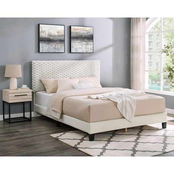 Newboti Findlay 2-Piece Bedroom Set, Plush 3D Upholstered Bed with Nightstand, Queen 490181405673892