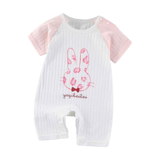 WERYOUNG Combinaison une-Pièce Filles Garçons Été Imprimé Dessin Animé Col Rond à Blocs de Couleur Manches Courtes Barboteuse Combinaison Filles Loisirs Plage une-Pièces, Rose, 3-6 Mois