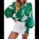 thumbnail image 3 of Blusa con Estampado Floral para Mujer, Larga, Botones, Informal, Elegante, Verde, Talla L, 3 of 10