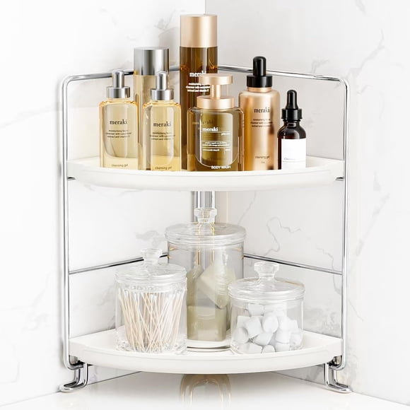 Organizador de mostrador de baño FsyueYun, esquina de 2 niveles, plateado