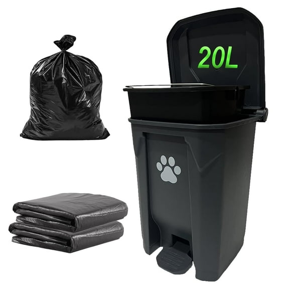 20L/5Gallon Dog Poop Trash Can Outside with Waste Bags Outdoor Dog Poop Trash Can for Backyard with Lid Odorless Waterproof Foot Pedal and Removable Inner Bucket
