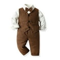 thumbnail image 2 of mgoYE 18 Month Boy Clothes Baby Boy Formal Long Set Toddler Fall Gentleman Outfit Kid Long Sleeve Bowtie Shirt Suspender Longs Suit(Brown,4-5 Years), 2 of 9