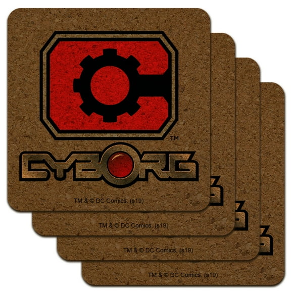 Justice League Cyborg Logo Low Profile Novelty Cork Coaster Set