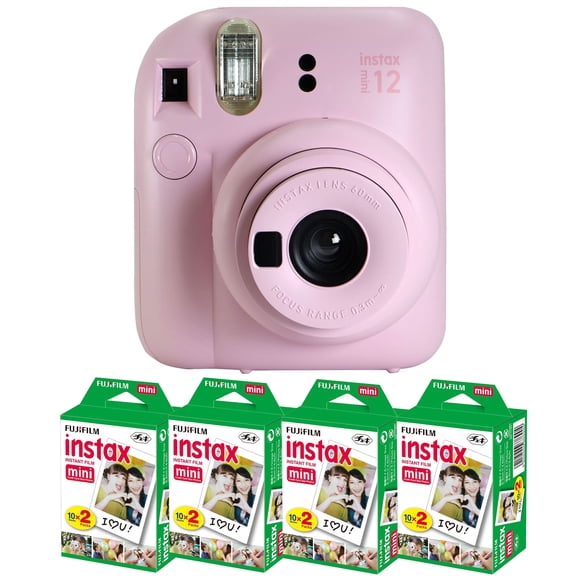 FUJIFILM INSTAX MINI 12 Instant Film Camera (Blossom Pink) + 4x Fujifilm 2x10 Film Mini Instax Film Pack