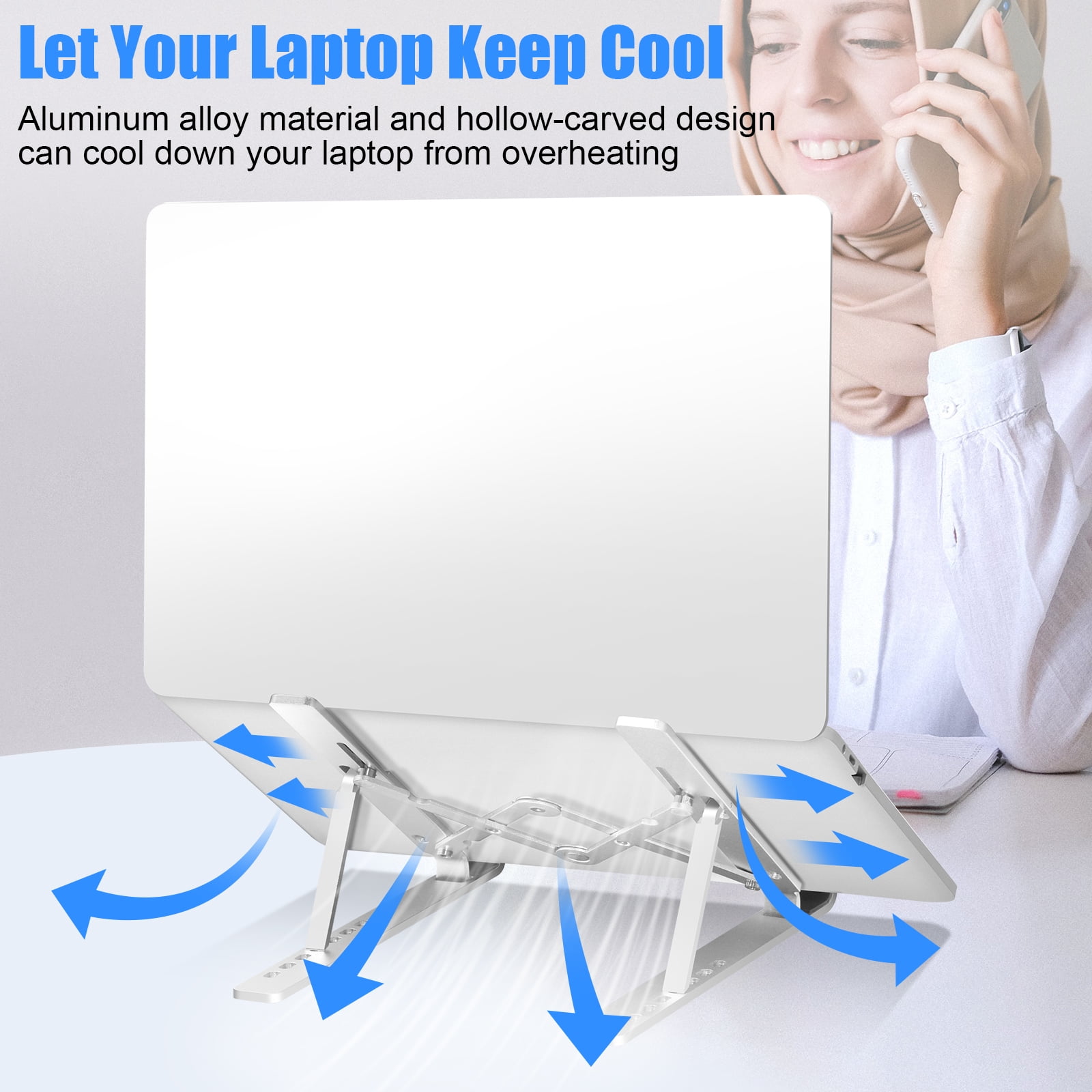 FIASON 1 Pack Silver Adjustable Laptop Stand,Compatible with 9-17" Laptop,7-Levels Ventilated Aluminum Laptop Holder for Desk,Ergonomic Universal Computer Stand with aluminum, metal and Rubber
