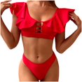 thumbnail image 2 of PENGXIANG Womens Swimsuit Solid Color Two-Piece Split Bathing Suit High Waist Ruffled Backless Wrap Swimwear, 2 of 5