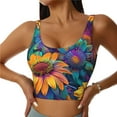 thumbnail image 1 of Fotbe Psychedelic Sunflowers Sujetador Deportivo Largo sin Aros para Mujer con Almohadillas y Soporte Medio, Transpirable y Absorbente, Camiseta Tipo Chaleco o Tank Top-Medium, 1 of 8