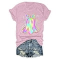 thumbnail image 5 of felwors Halloween women's shirt 2025 cute ghost cotton shirt autumn pumpkin T-shirt round neck pattern T-shirt casual short sleeved top Pink, L, 5 of 6