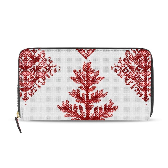 Elegant Square Pattern Christmas Trees Women's Long Zipper Wallet Bifold Clutch Purse PU Leather Card Cases