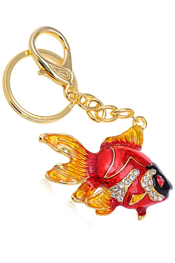 Japanese Fire Orange Ruby Red Crystal Rhinestone Swimming Goldfish Fish Keychain