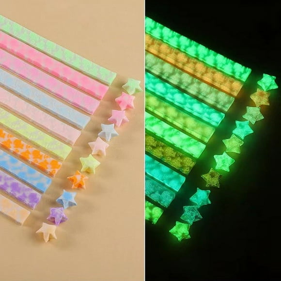 Fiudx Tiras de Papel con Estrellas Luminosas, Manualidades de Papel Plegables de Colores, Materiales para Manualidades, Papel Decorativo para Proyectos Creativos, Divertido para Todas Las Edades, Paq