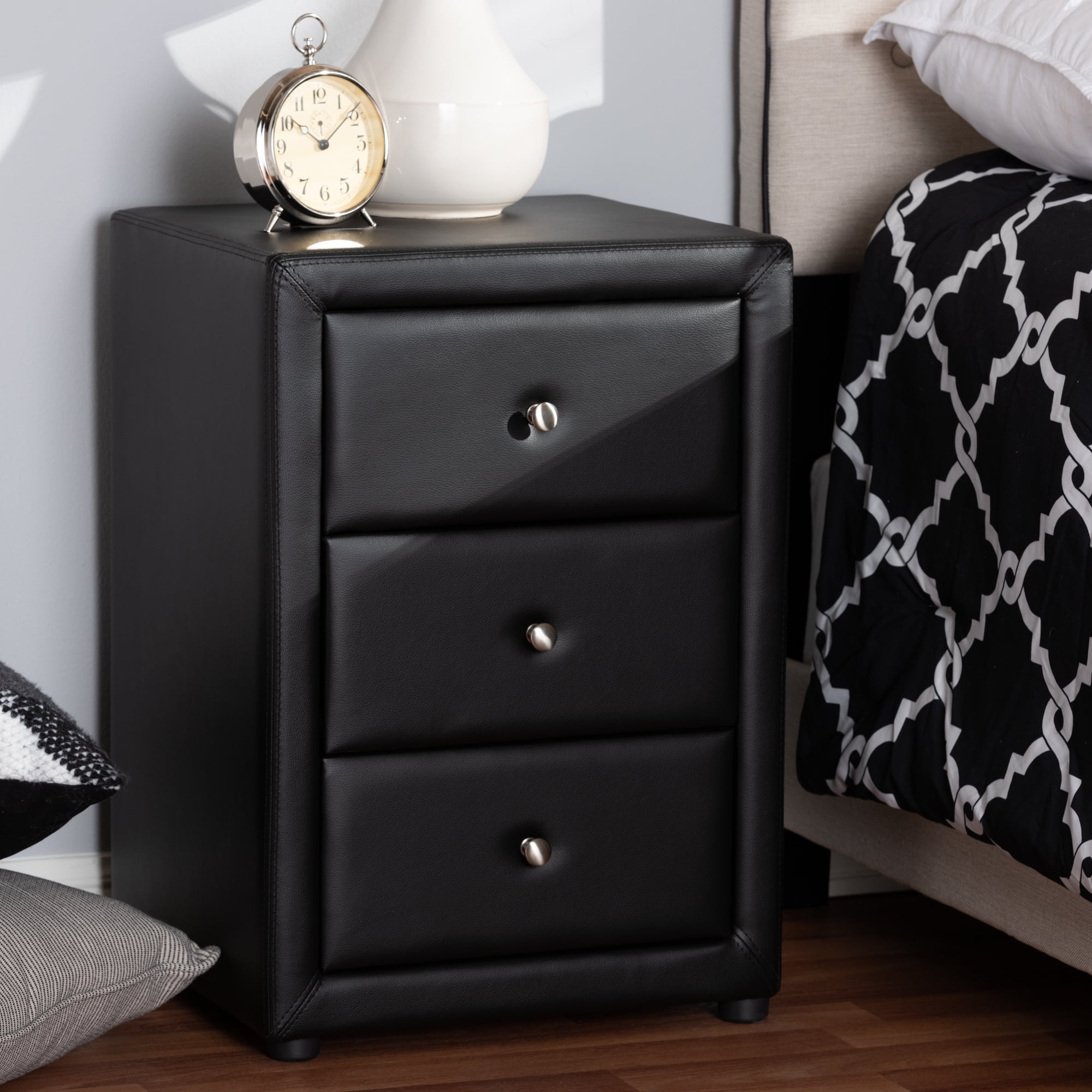 Baxton Studio Tessa Modern and Contemporary Fabric Upholstered 3-Drawer Nightstand