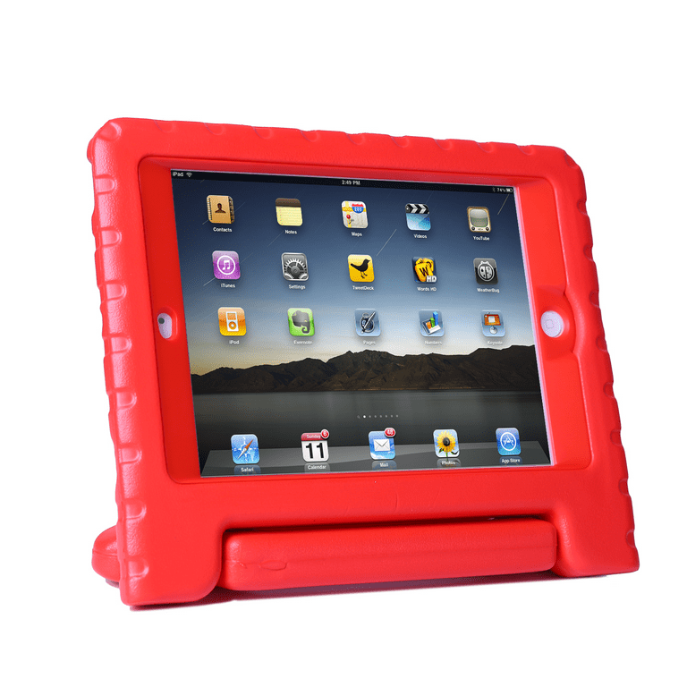 HDE iPad Air Bumper Case for Kids Shockproof Hard Cover Handle Stand with  Built in Screen Protector for Apple iPad Air 1 (Red)