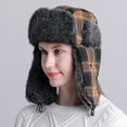 thumbnail image 6 of SikaFu Men Women Winter Hat Plaid Thick Warm Russian Hat Male Female Ski Trapper Earflap Cap Windproof Bomber Hat Russian Cap, 6 of 6
