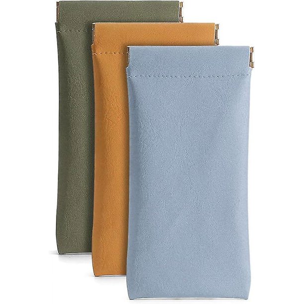 Paquete de 3 estuches de cuero para anteojos Estuche suave de PU para anteojos de sol Estuches portátiles con tapa apretada para anteojos para hombres y mujeres Amarillo Azul Verde 18 x 9 cm