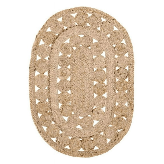 Jaipur Art And Craft Natural Jute Area Rug Oval Shape Hand Braided Rustic Look Carpet Rug Size - (2x3 Sq Feet), (24x36 Inches), (60x90 CM)