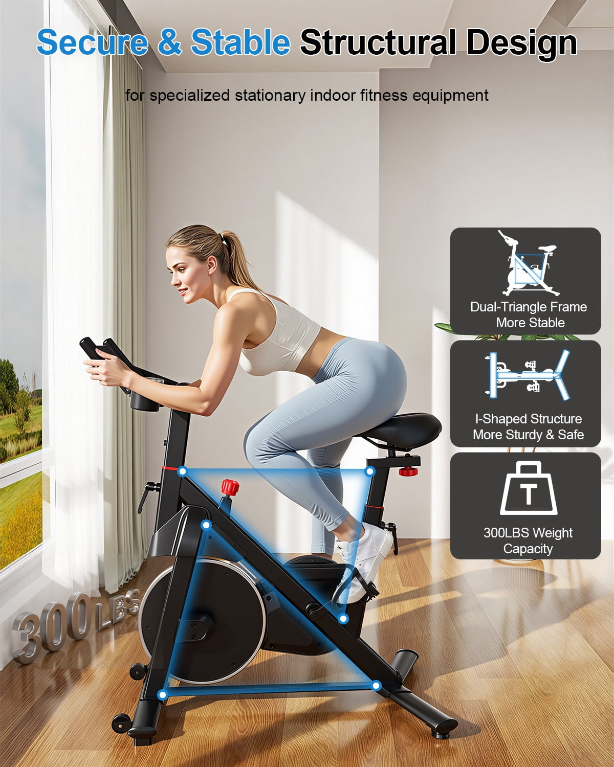 Superun Exercise Bike, Stationary Bikes for Home with Brake Pad, Low Noise  Bike with 300LBS Weight Capacity, Indoor Cycling for Home Gym with Pad Mount LCD Monitor and Cup Holder
