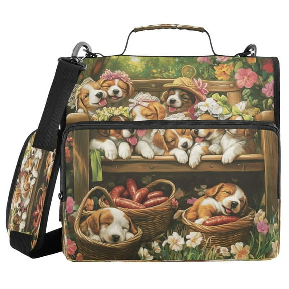 YAZAOO Zipper Binder trapper keeper Documents Organized Design Puppy Playdate in Bloom Printed