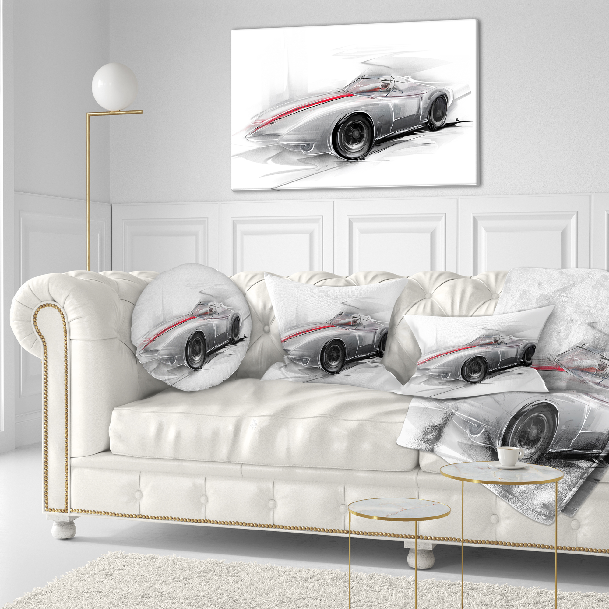 Designart Silver Formula One Car - Digital Art Car Throw Pillow - 12x20
