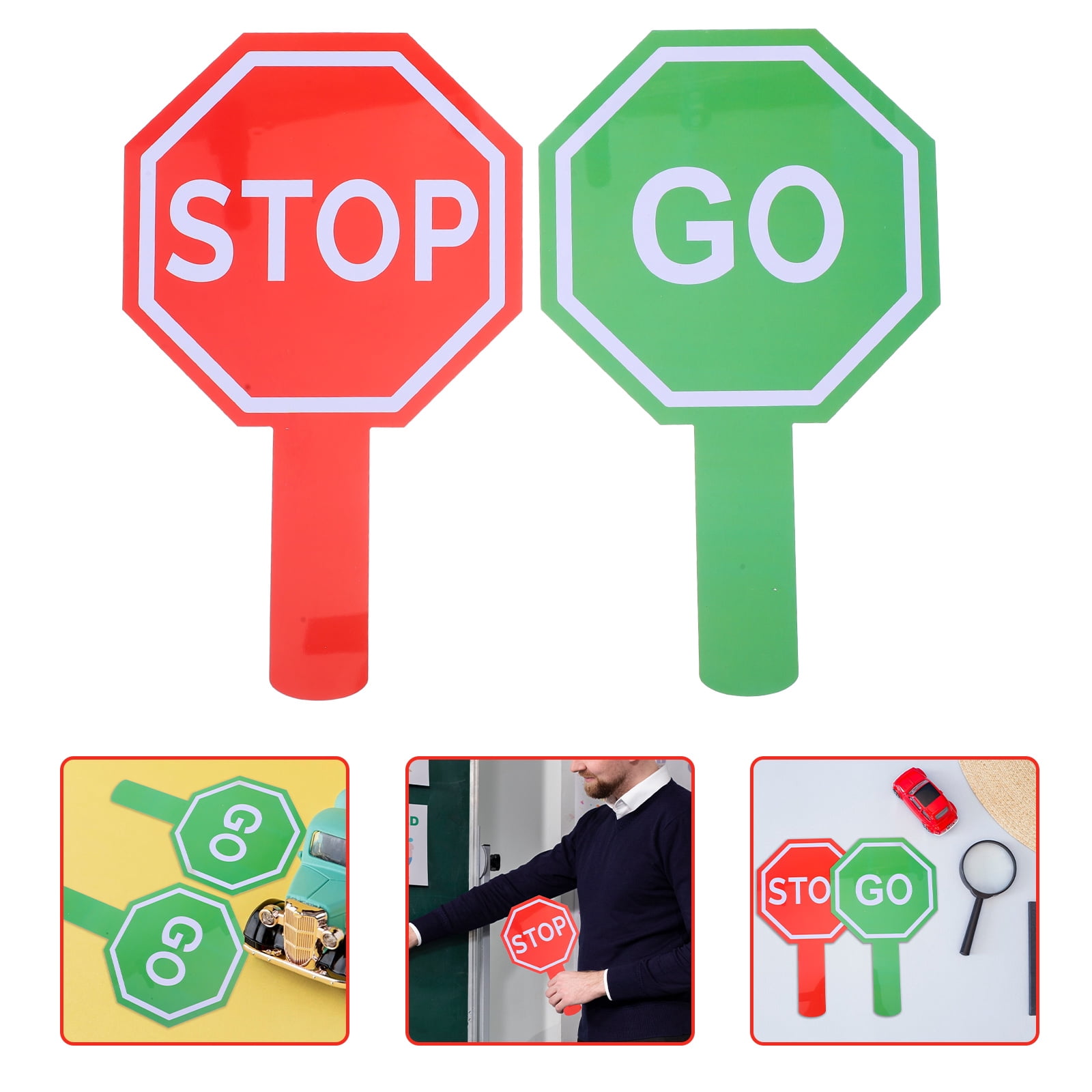 2 Pcs Stop And Go Signs Traffic Paddle With Handle Double-Sided