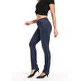thumbnail image 3 of Jeans de pierna recta elásticos de tiro medio occidental para mujer Azul oscuro-140, 3 of 5