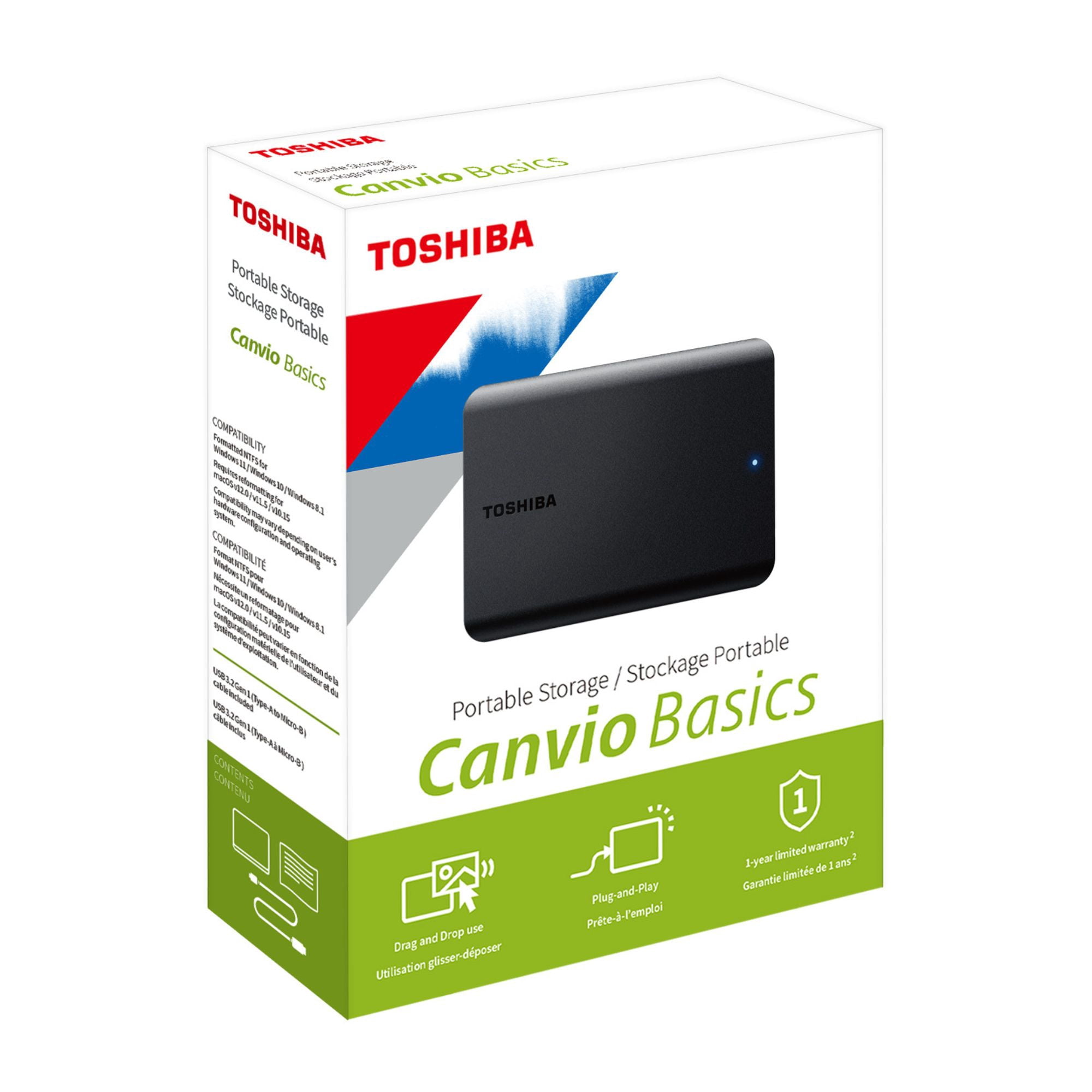 Toshiba HDTB510XK3AA 1Tb Canvio Basic Portable External Hard Drive