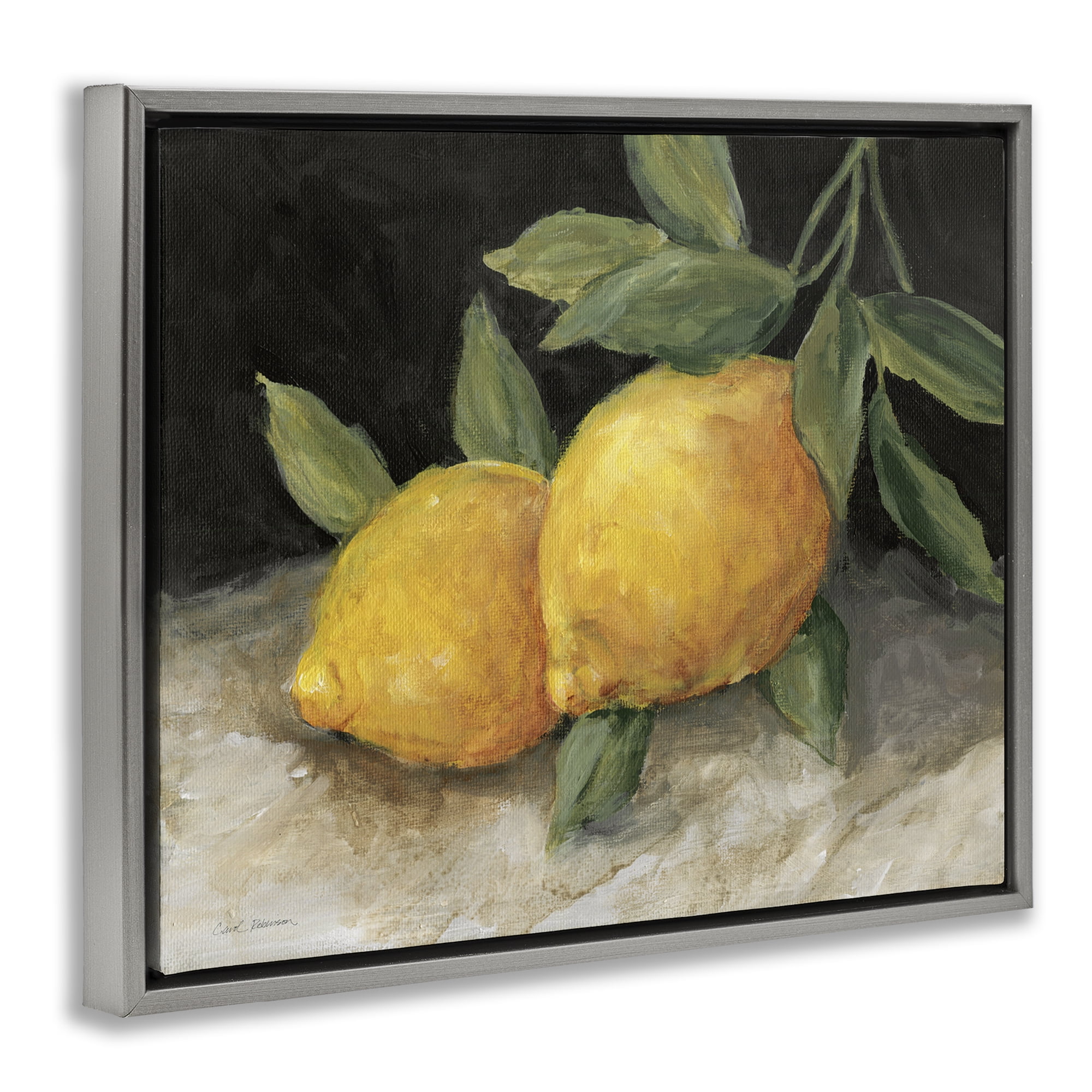 Stupell Industries Pair of Lemons Still Life Food & Beverage Painting Gray Floater Framed Canvas Art Print Wall Art, 31 x 25