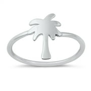 SAC SILVER Polished Flat Palm Tree Beach Ring .925 Sterling Silver Band Jewelry Female Male Unisex Size 6