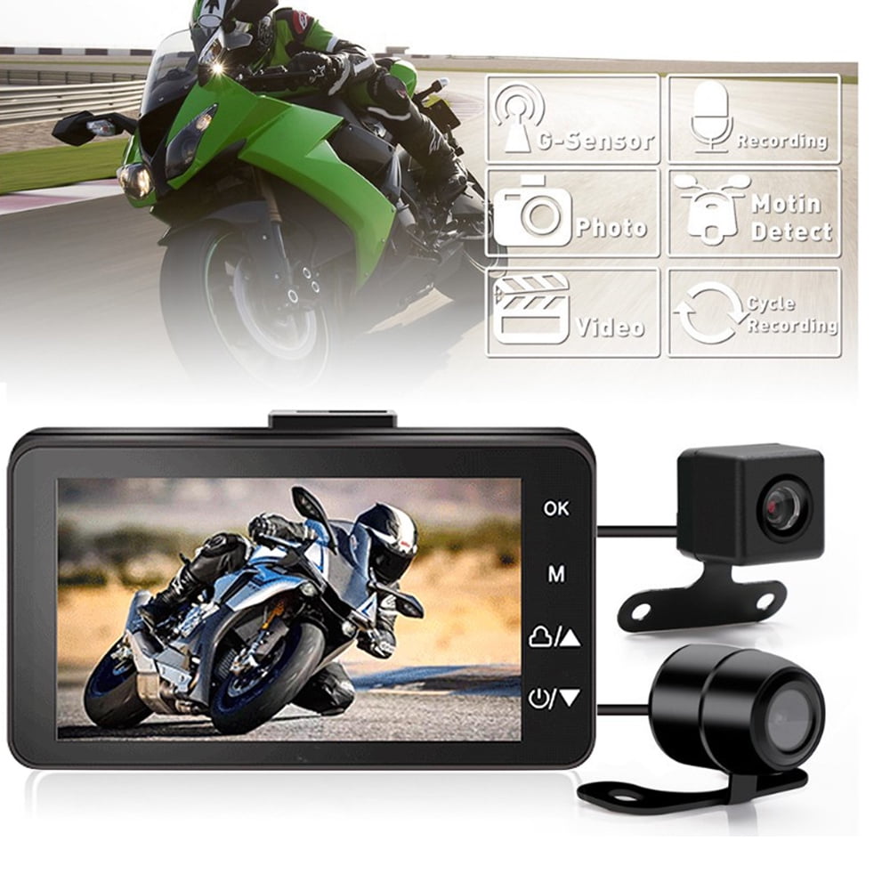 3'' LCD Motorcycle 720P DVR Dash Cam Front Rear View Recorder Camera Dual Lens 