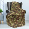 thumbnail image 4 of Camo Soft Flannel Fleece Blanket, Summer Season Pattern Abstract Concept Comb Like Mosaic Form Illustration, Cozy Plush for Indoor and Outdoor Use, 70" x 90", Green Brown Dark Brown, by Ambesonne, 4 of 5