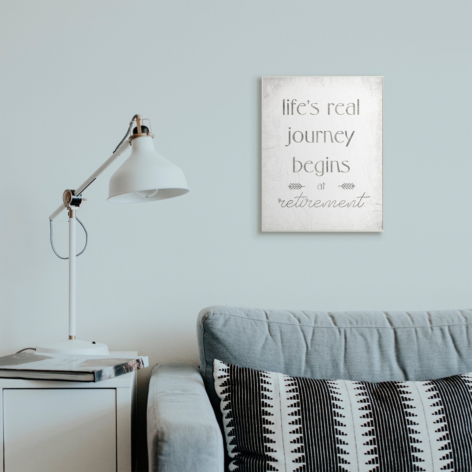 Stupell Industries Life's Journey Begins At Retirement Phrase Self-Care Quote Wall Plaque, 13 x 19, Design by Daphne Polselli