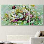wall26 Canvas Print Wall Art Set Watercolor Dandelions, Tulips & Daisies Nature Floral Illustrations Realism Rustic Scenic Colorful Wilderness for Living Room, Bedroom, Office - 16x24
