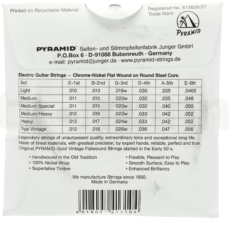Pyramid Gold 13-56 True Vintage Electric Guitar Strings – Flat Wound Chrome-Nickel on Round Core