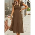 thumbnail image 4 of Women's Flutter Sleeve Smocked Midi Dress V Neck Casual Tiered Dresses with Pockets, 4 of 6
