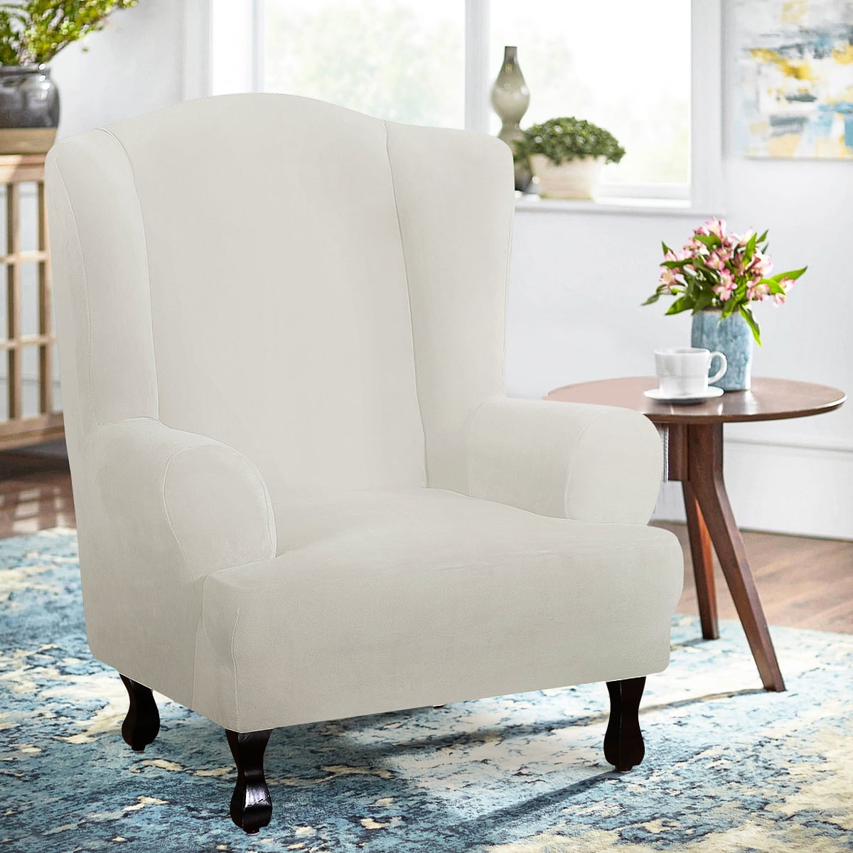Velvet Plush Stretch Wingback Chair Covers Wing Chair Slipcover Wing Chair Covera Furniture