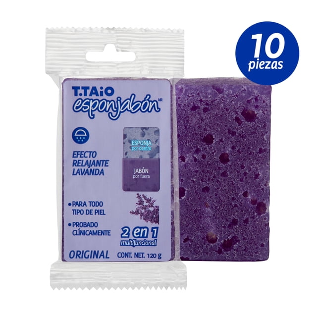 Pack 10 pz Esponjabon Lavanda Relajante T. Taio 120g c/u T.Taio Esponjabon Para todo tipo de piel, Jabón con esponja integrada, 120 gr, Relajante