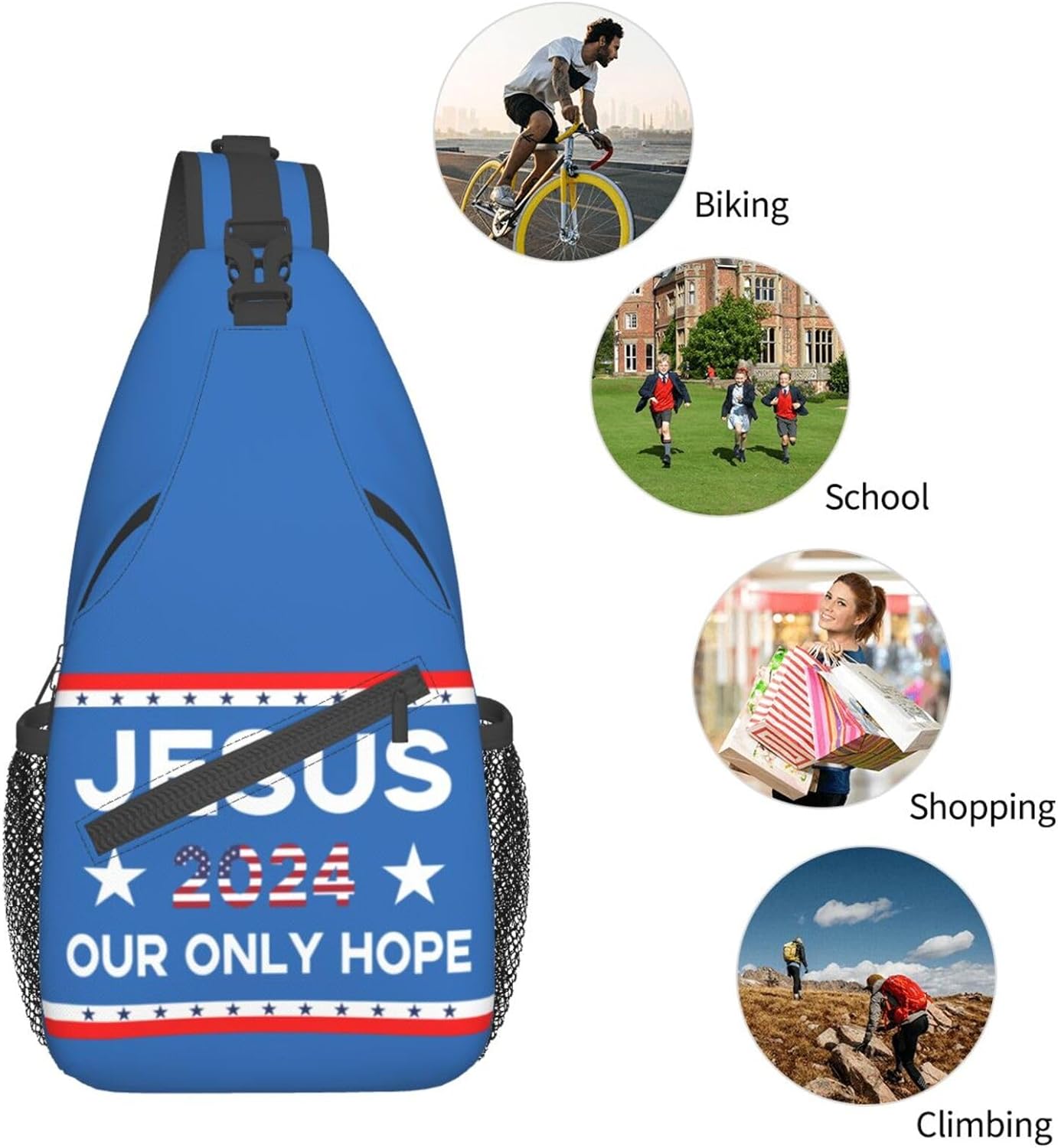 Jesus 2024 Our Only Hope Sling Bag Crossbody Hiking Travel Chest Bags Backpack Shoulder Daypack for Women Men