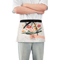 Yayeee Waist Apron with Pockets for Cooking Waterproof Half Server Aprons, Yellow Cute Flower