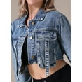 thumbnail image 5 of INSPIRE CHIC Women's Crop Denim Long Sleeve Cargo Pockets Washed Jean Jackets XL Gray Blue, 5 of 5