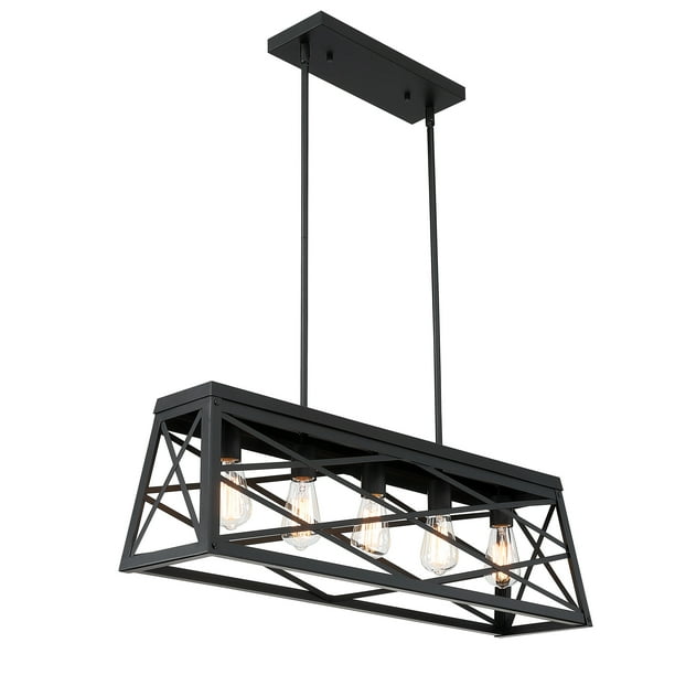 5Light Rectangle Farmhouse Pendant Lighting for Kitchen Island Matte