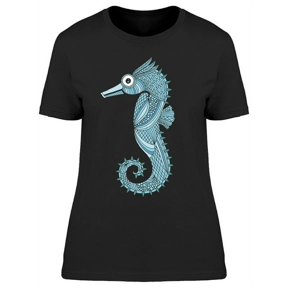 Seahorse Blue Sketch Design T-Shirt Women -Image by Shutterstock, Female XX-Large