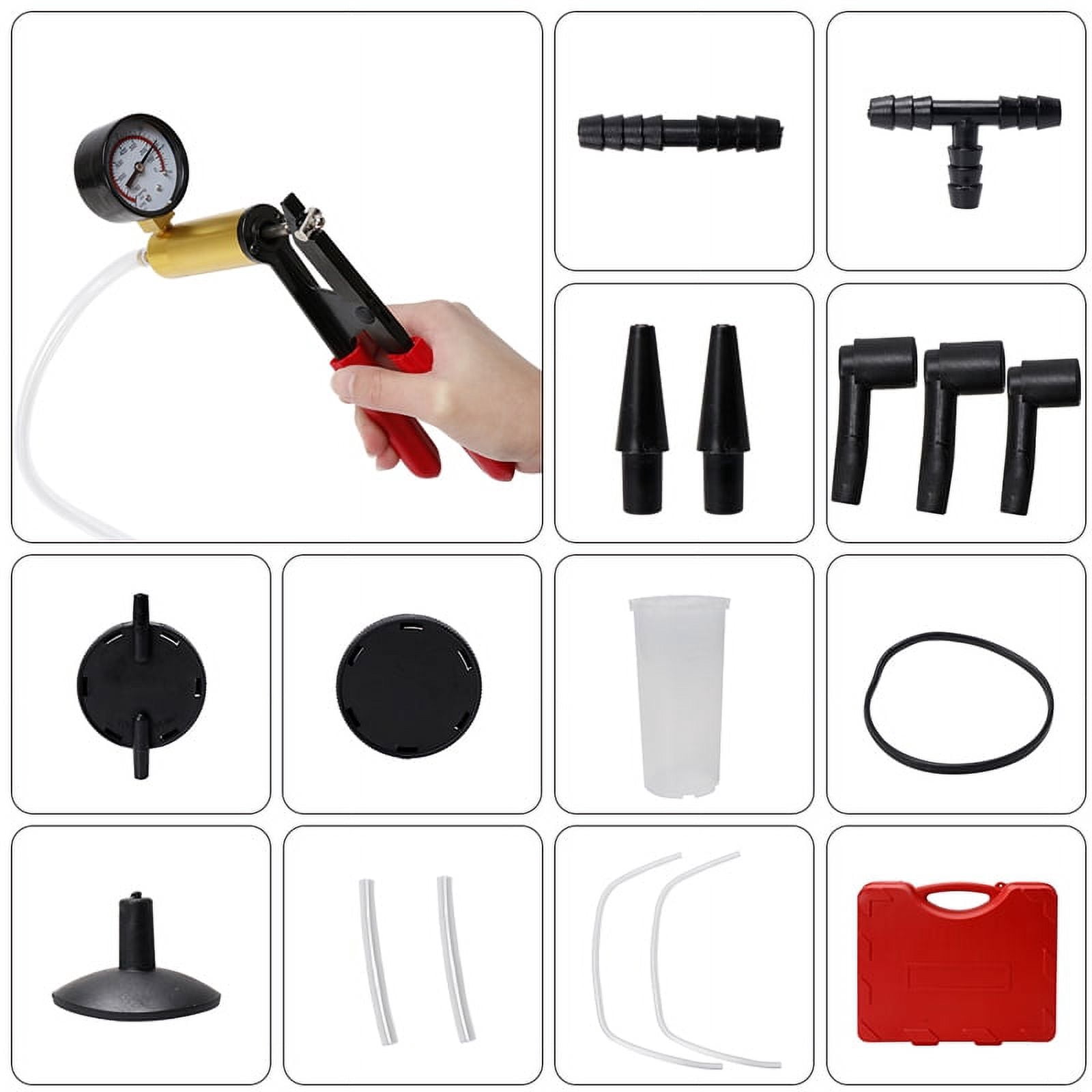 LNKOO 16PCS Brake Bleeder & Vacuum Pump Test Tuner Tool Kit Hand Held Vacuum Gauge for Car & Truck