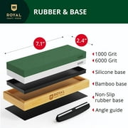 Royal Craft Wood Premium Whetstone Sharpening Kit, 2 Side Grit 1000/6000 Waterstone - Professional Grade Whetstone Set with Knife Sharpening Angle Guide and Non-Slip Bamboo Base (White/Green)