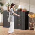 thumbnail image 6 of Modern Fluted 8 Drawer Dresser, Large Capacity Chest of Drawers, with Metal Handles & Anti-Tip, Wooden Storage Organizer for Bedroom, Living Room, Hallway, Black, 6 of 8
